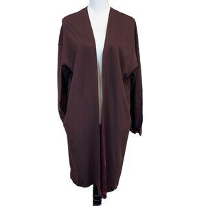Gudrun Sjoden Sweater Jacket In Wine Size Large Midi Open Topper Kimono Duster